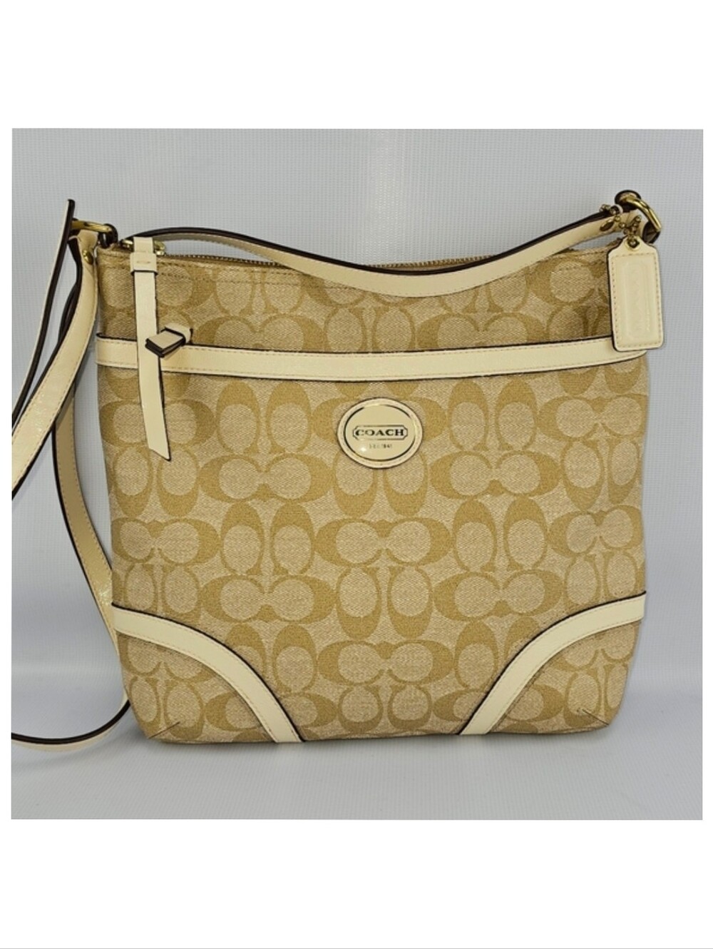 Coach Signature Peyton File Shoulder/Crossbody Bag Tan Cream #F18926
